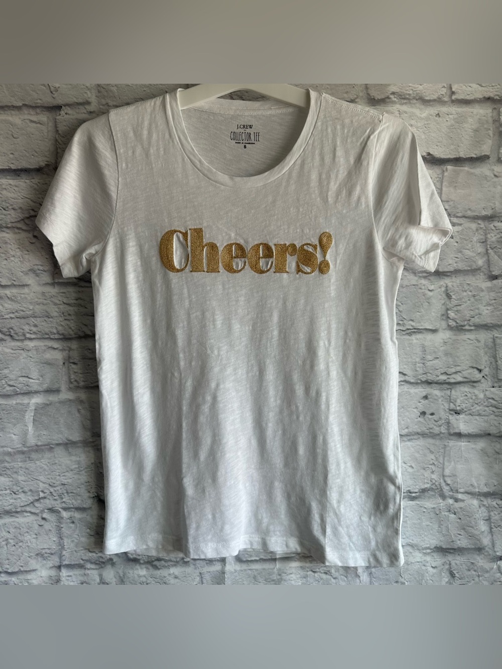 PREOWNED J. CREW COLLECTORS TEE WHITE SHORT SLEEVE TSHIRT CHEERS TSHIRT SMALL S